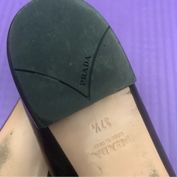 Prada black leather ballet flats buckle leopard 37.5 - Picture 2 of 8